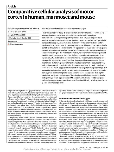Comparative cellular analysis of motor cortex in human  .